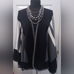 CAbi Black and Gray Geometric Cardigan